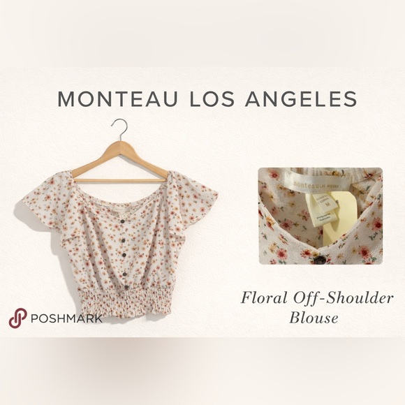 Monteau Floral Off-Shoulder Smocked Top | Blusa Floral - Picture 2 of 6